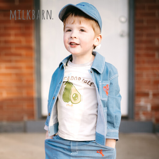Milkbarn 2026 spring and summer new children's raglan long-sleeved T-shirt boys and girls baby round neck printed cotton top Avocado Pictorial 90