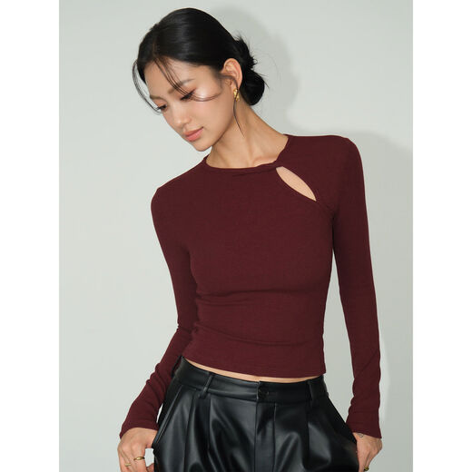 NEVAHU Hollow Design Slim-fitting Bottoming Shirt Women's Autumn Knitted Sweater Temperament Slim-fitting Long-sleeved T-shirt Top Milk White Ready Stock S S