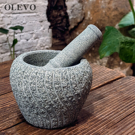 Olevo retro bluestone stone mortar garlic pounder medicine jar stone cup household food supplement grinder bowl old-fashioned garlic press mortar outer diameter 12cm small size