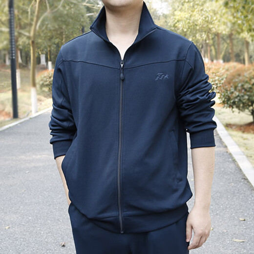 Long-sleeved fitness suit men's spring and autumn breathable sportswear winter fitness suit long pants long-sleeved group training suit navy blue single top 170/88 suitable for 110-130 Jin Jin equals 0.5 kg