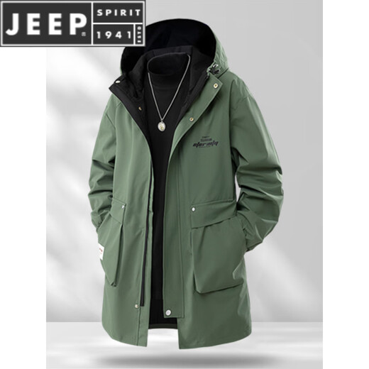 JEEP SPIRIT autumn and winter windbreaker men's mid-length plus fat plus velvet extra large quilted second cotton windproof plus cotton jacket 6851 black (spring and autumn style without velvet) L