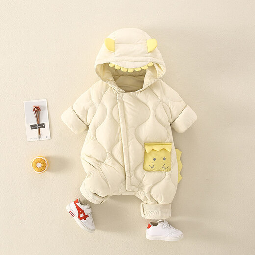 Disney baby down jacket winter male and female baby winter jumpsuit newborn outing white duck down children's lightweight crawler suit off-white 66cm
