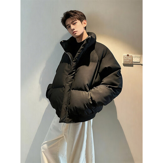 NYING canvas leather cotton jacket men's winter new American trendy brand stand-up collar short cotton jacket thickened warm loose cotton jacket off-white M (90-110Jin Jin equals 0.5 kg)