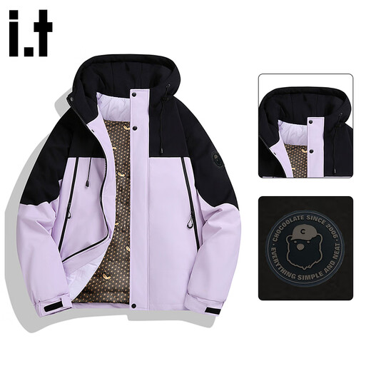 CHOCOOLATE it American splicing design casual versatile cotton jacket for men winter new thickened warm hooded jacket black purple M recommended 100-130Jin Jin equals 0.5 kg