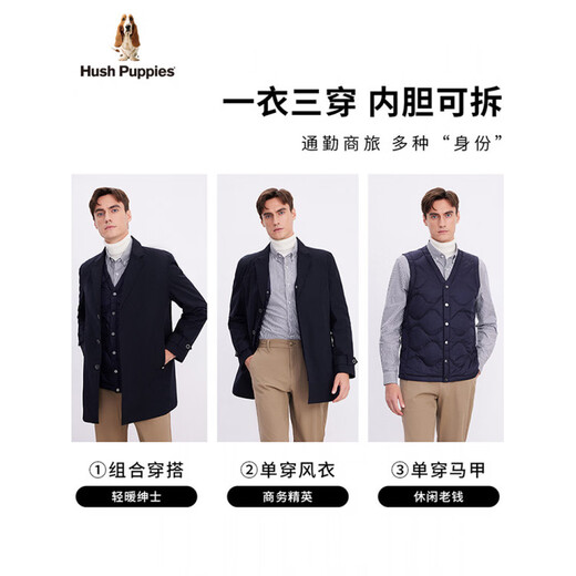 暇步士（Hush Puppies）【一衣三穿】男装冬季羽绒马甲三合一可脱卸风衣商务通勤 050中啡2 S