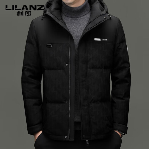 利郎（LILANZ）新款加厚保暖羽绒服男士冬季白鸭绒连帽高端男外套 米白色 M