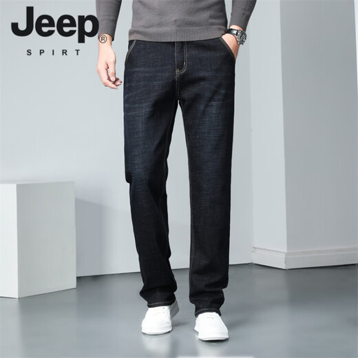JEEP SPIRIT2026 Spring and Autumn New Loose Straight High Elastic Jeans Men's Youth Long Pants Plus Size Men's Trend Black 29 (2 feet 2)