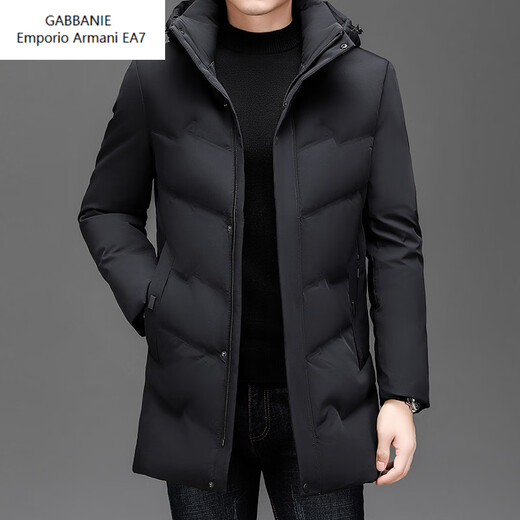 Emporio Armani EA7 Armani solid color mid-length hooded down jacket for men 2026 winter new fashion white duck down warm casual plus blue 2XL