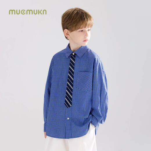 Mucmukn Muke college freshman blue plaid tie design layered shirt for boys and girls 26 spring new style blue plaid 160 cm
