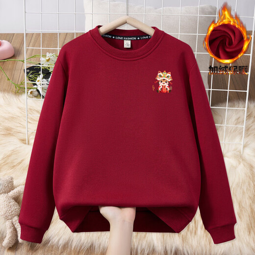 Chest logo lion hat for parents and children, family of three, plus velvet large size sweatshirt for New Year 2026 burgundy sweatshirt burgundy silver fox velvet chest logo lion hat - Koi R11 195 (3XL)