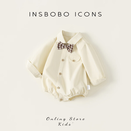 INSBOBO Baby Clothes 2026 Spring and Autumn New Style Triangular Romper for Baby Boys Small Month-old Outing Cuddle Clothes Spring Clothes Off-white Free Accessories with Order 90cm
