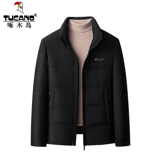 Мужской пуховик Woodpecker, короткий зимний утолщенный теплый белый утиный пух, модная куртка с воротником-стойкой, универсальная моющаяся куртка с защитой от холода 6183 черный M 170