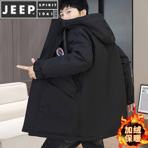 JEEP SPIRIT autumn and winter velvet windbreaker jacket men's high school cotton mid-length thickened jacket parka black 2801 XL 115-140Jin Jin is equal to about 0.5 kg