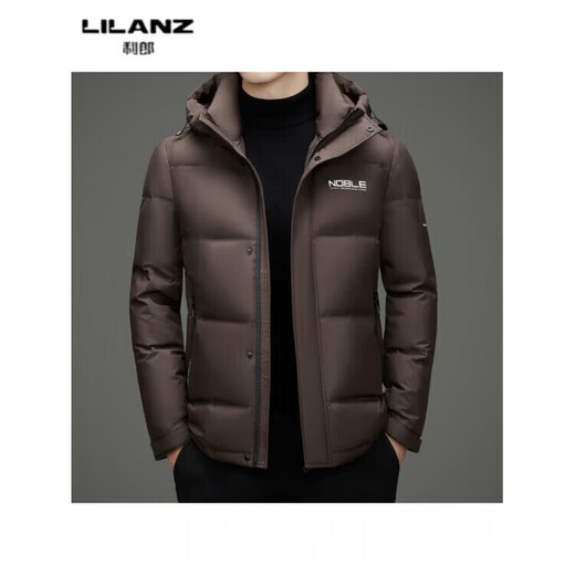LILANZ winter high-end white duck down hooded jacket for young men fashionable versatile warm down jacket men casual thickened black 6907 removable liner 14XL (195)