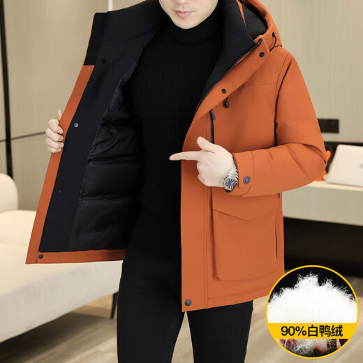 KBXNG劲霸多口袋工装羽绒服男士冬季户外机能连帽冲锋衣加厚保暖防寒服 酒红色 4XL 175到190斤