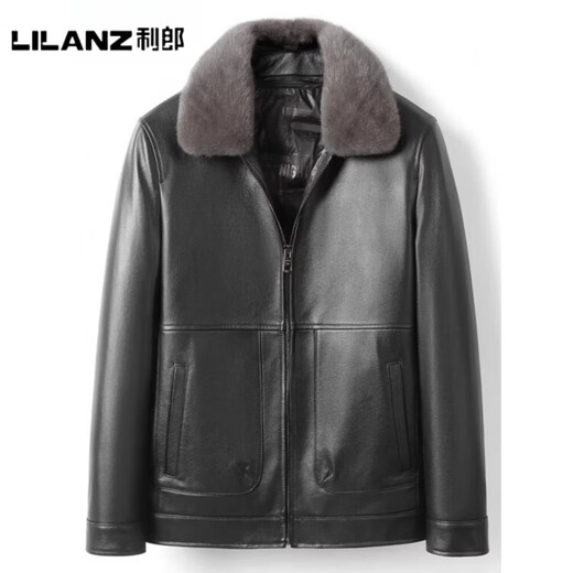 LILANZ official genuine leather jacket for middle-aged and elderly men, short mink fur one-piece top-layer cowhide jacket for father, autumn and winter fur, first-layer cowhide + gray mink collar + mink and mink liner - flagship model 3XL 145-155Jin Jin is equal to 0.5 kg