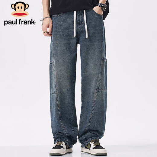 大嘴猴（paul frank）牛仔裤男士冬季拼接工装裤子男潮牌休闲裤阔腿男裤 怀旧蓝色 XL