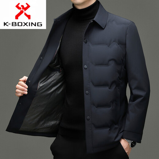 KBXNG Jinba зимний белый мужской пуховик на утином пуху, деловая простая одежда для папы, модная бархатная теплая куртка с лацканами 90 для мужчин, черный L 175