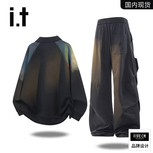 FIVE CM it 5cm casual sports suit men's autumn and winter American tie-dyed sweatshirt and casual pants two-piece set TZ3210+K008 black (spring and autumn) XL (120-140Jin Jin equals 0.5kg)