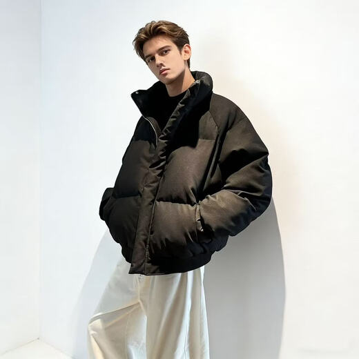 NYING canvas leather cotton jacket men's winter new American trendy brand stand-up collar short cotton jacket thickened warm loose cotton jacket off-white M (90-110Jin Jin equals 0.5 kg)