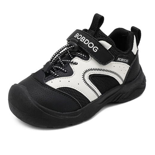 BOBDOG children's shoes 2026 new spring breathable running shoes for boys and older children, girls' shoes, mesh children's sports shoes, black/meter 26, suitable for feet length 16.0CM