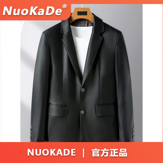 FDRENU Haining cowhide suit leather jacket men's slim 25 new spring and autumn business lapel jacket top suit black M 170__ recommended 90-115Jin Jin equals 0.5 kg