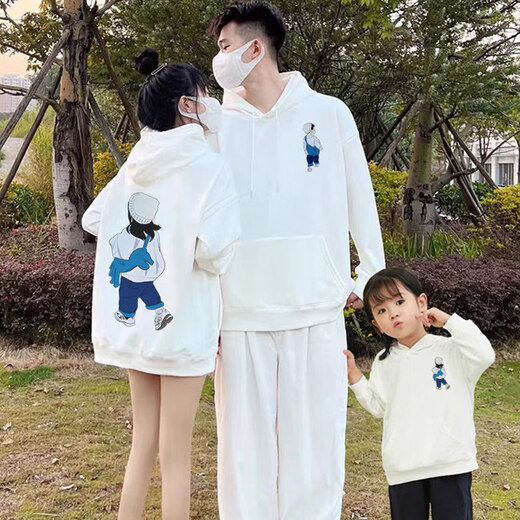 High-end parent-child wear 2025 new style for a family of three and four, spring, autumn and winter sweatshirts, mother-in-law, mother-in-law, children's wear, round neck, white thin section, 90cm for boys