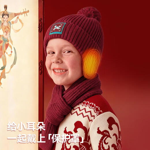 Betis children's hat New Year's style boys and girls go out woolen hat baby Chinese style new style knitted ear protection hat red 6 months-3 years old recommended head circumference 44-48cm
