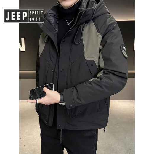 JEEP SPIRIT吉普冲锋羽绒服男冬季2025新款加厚潮牌冬装防寒可拆内胆工装外套 黑色 内胆可拆 L 125-140斤