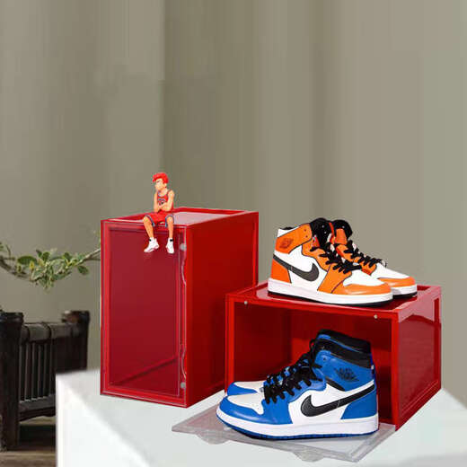 Yusenyi Transparent Shoe Box Storage Box Side Opening Sneaker Anti-Oxidation Magnetic Shoe Cabinet Shoe Display Box Shoe Wall Side Opening Magnetic + Red Model X10 Pack 36x28x22cm