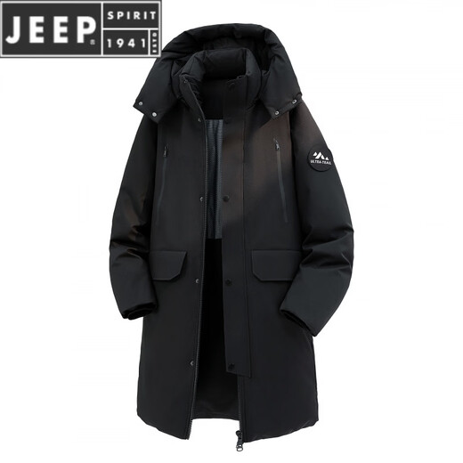 JEEP SPIRIT冬款新款加厚长款情侣羽绒服时髦简约帽子可拆卸经典立领英爵伦男 黑色 S