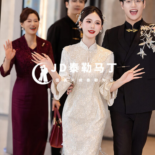 Taylor Martin champagne color new Chinese style engagement dress 2025 new bridal wedding dress main yarn high-end home toast dress Xiuhe suit HF059 autumn and winter L