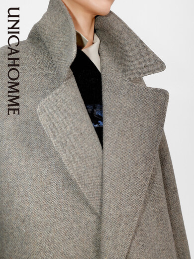 UNICA HOMME detachable fur one-collar wool tweed lapel coat amber beige coat S ready for delivery within 48 hours