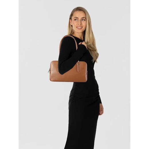 FURLA women's shoulder bag large capacity main compartment metal fastener wear-resistant dark blue leather short handle brown ONE SIZE