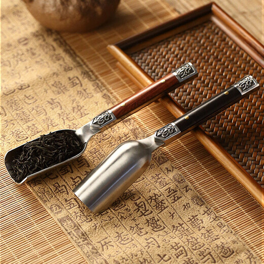 He Jiagong ebony solid wood Utz steel tea spoon tea spoon tea spoon tea divider Kung Fu tea set tea ceremony accessories new rosewood Utz steel tea spoon