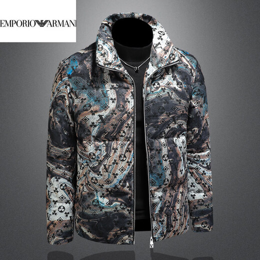 EMPORIO ARMANI阿玛尼男士新款冬装90绒立领羽绒服男轻奢时尚加厚男装印花高端短 花色 M