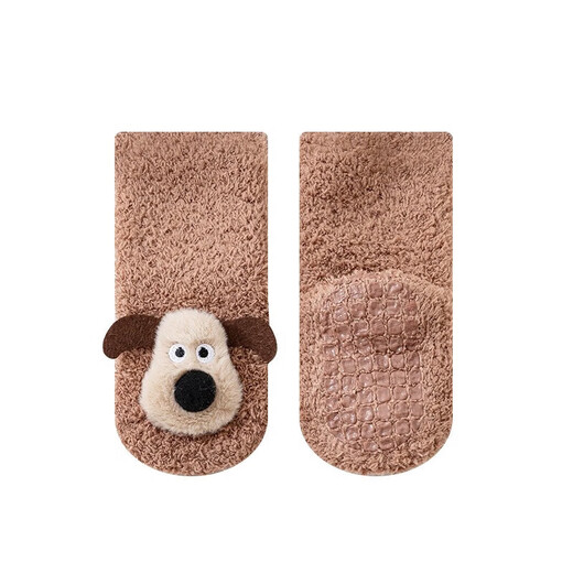 Baby toddler shoes autumn and winter new glue-on non-slip floor socks Cartoon warm newborn toddler shoes and socks Category A Y25036 two pairs (off-white + brown) One size fits all S size 0-1 years old