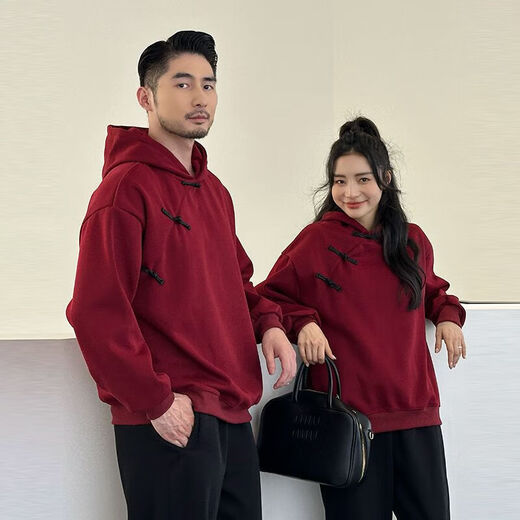 Fun parent-child wear red sweatshirt Chinese style Western style velvet hooded sweatshirt Chinese New Year family wear for a family of three or four Chinese buckle hooded sweatshirt 90 children's clothing (18-26 Jin Jin equals 0.5 kg)