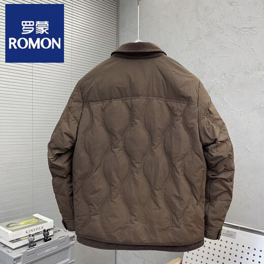 ROMON 2025, новый зимний модный брендовый пуховик с лацканами, мужской индивидуальный популярный молодежный универсальный теплый легкий утиный пуховик кремового цвета 3XL (175-195Jin Jin равен 0,5 кг)