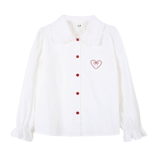 Xiaoyinman children's clothing girls pure cotton shirts with love embroidery 26 spring fashion lapel tops for middle and older children, white 120