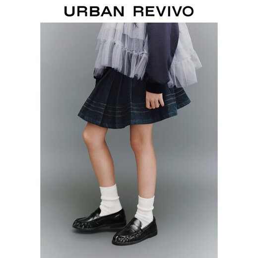 UR2026 Spring New Children's Clothing Girls Casual Elastic Waist Pleated Denim Skirt UGH860002 Indigo 110