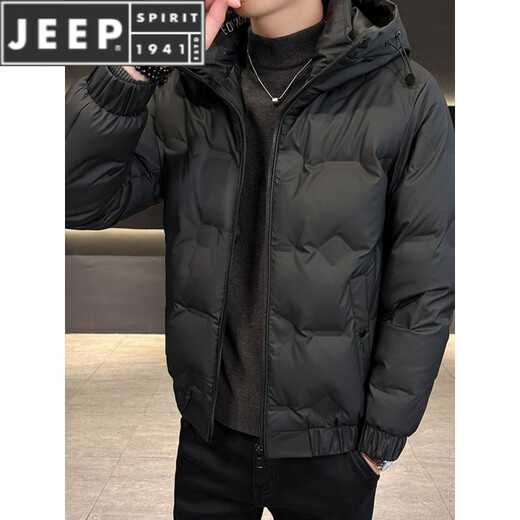 JEEP SPIRIT men's short winter hooded down jacket 2025 new thickened warm slim fit wash-free winter jacket trend 1053-1 style black M 90-105Jin Jin equals 0.5 kg