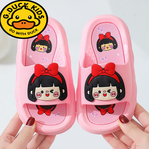 G.duck children's slippers for girls in summer season home indoor non-slip cartoon cat cute baby girl's slippers cat pink size 22-23 recommended for 14cm foot length