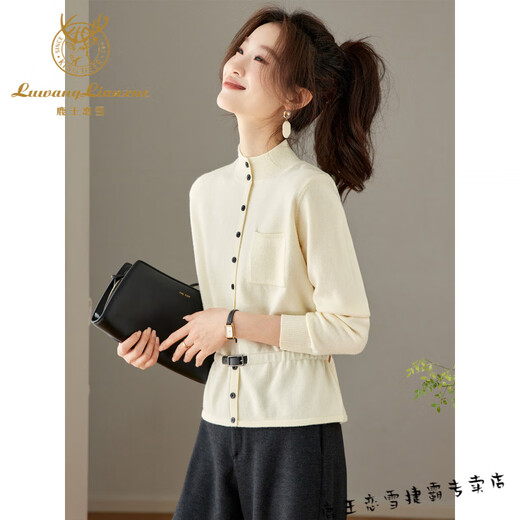 Lu Wang Lianxue 2026 early spring new autumn and winter half-high collar can be worn alone with waist and temperament red sweater for women small knitted tops white XL