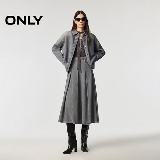 ONLY2026 spring new style loose relaxed hot diamond curved hem gradient denim shirt for women|126162001 J0Z denim gray XS