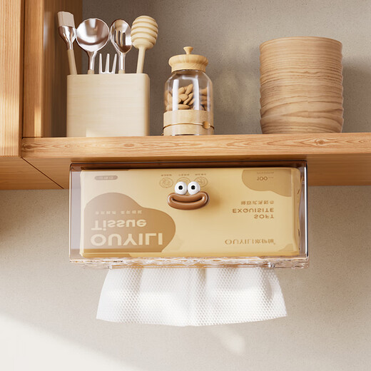 Yusenyi kitchen paper towel holder wall-mounted inverted tissue box cabinet wet wipes storage box hanging under the table washable 1 pack transparent dopamine decoration