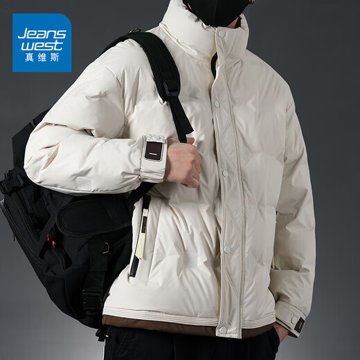 真维斯（Jeanswest）羽绒服男2025春秋新款潮流时尚鸭绒保暖御寒宽松外套上衣 9769米白色 M