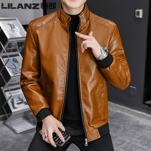 利郎（LILANZ）秋冬加绒加厚男士立领皮衣外套韩版宽松皮夹克简约潮流休闲机车服 黑色  单 L