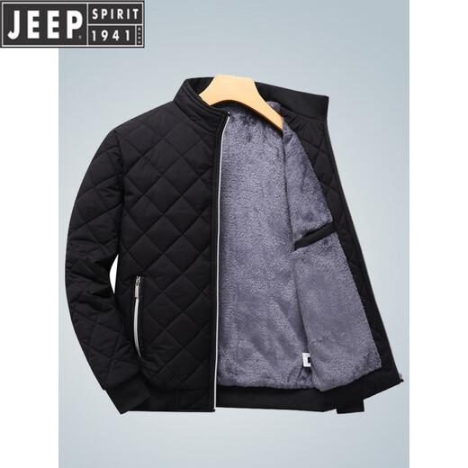 JEEP Jeep cotton thickened jacket men's winter new velvet jacket men's stand-up collar warm windproof casual top black 2188 stand-up collar 2XL 140Jin Jin equal to less than 0.5 kg