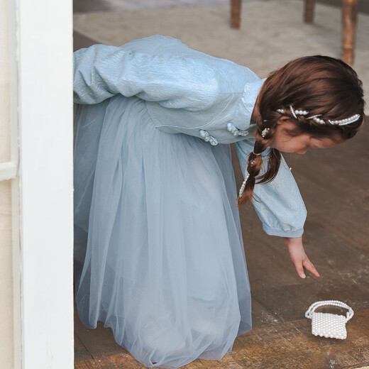 Huatian Cai's new Chinese style girls' autumn dress spring and autumn girls' jacquard mesh skirt medium and large children's fashionable autumn princess dress